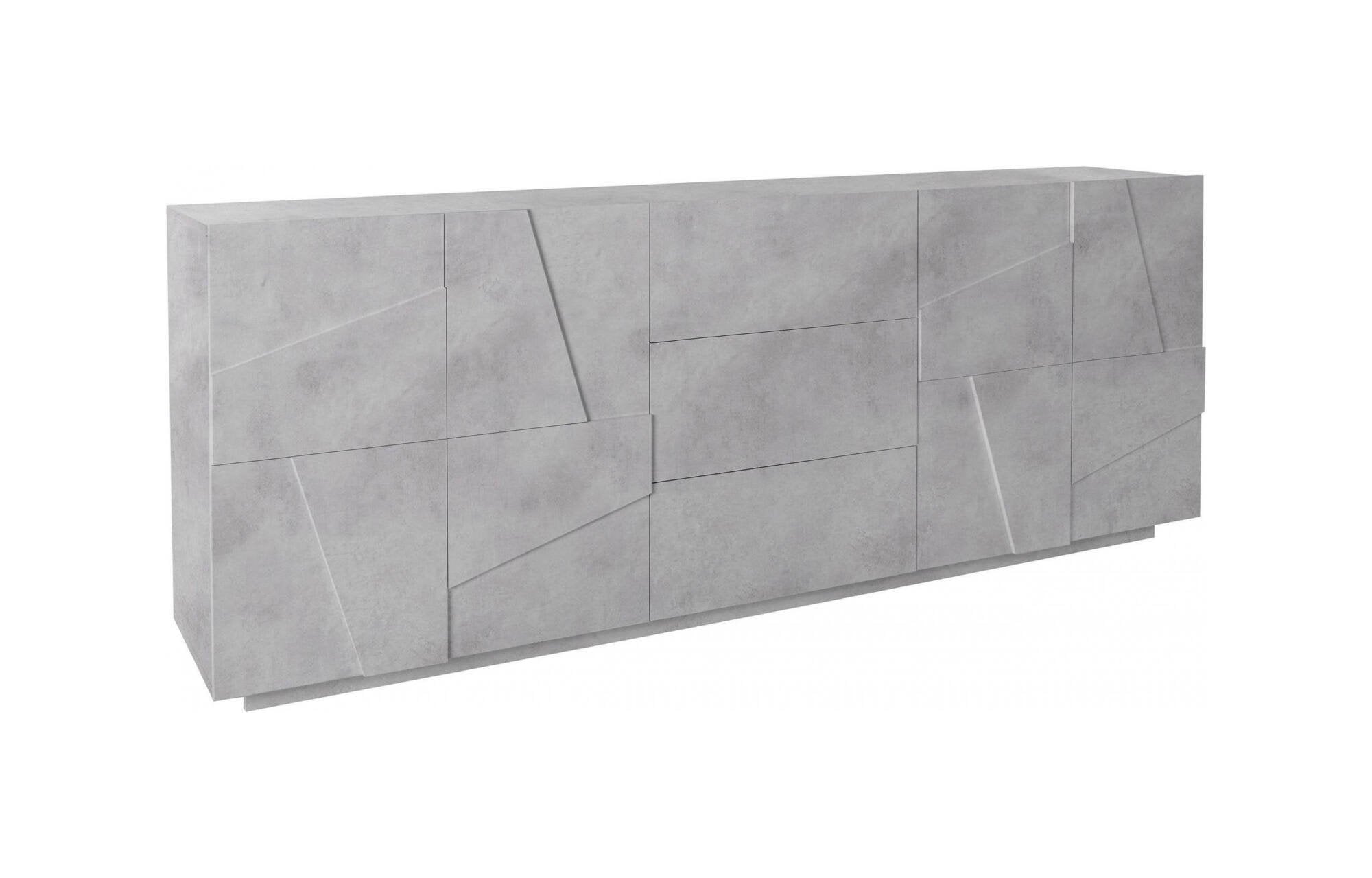 Credenza moderna a 4 ante e 3 Zeus, Made in Italy, Madia da cucina con dettaglio, Buffet di design da soggiorno, cm 224x44h86, Grigio Cenere