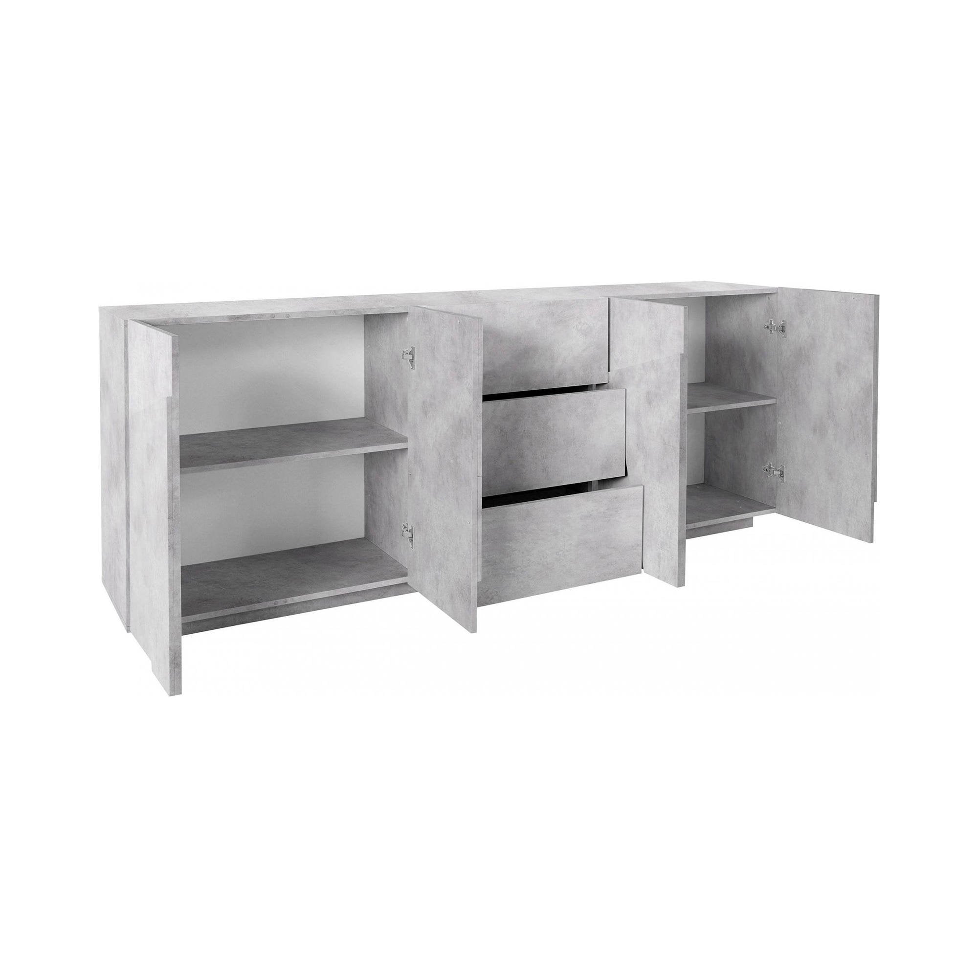 Credenza moderna a 4 ante e 3 Zeus, Made in Italy, Madia da cucina con dettaglio, Buffet di design da soggiorno, cm 224x44h86, Grigio Cenere