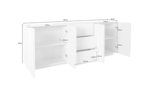 Credenza moderna a 4 ante e 3 Zeus, Made in Italy, Madia da cucina con dettaglio, Buffet di design da soggiorno, cm 224x44h86, Grigio Cenere