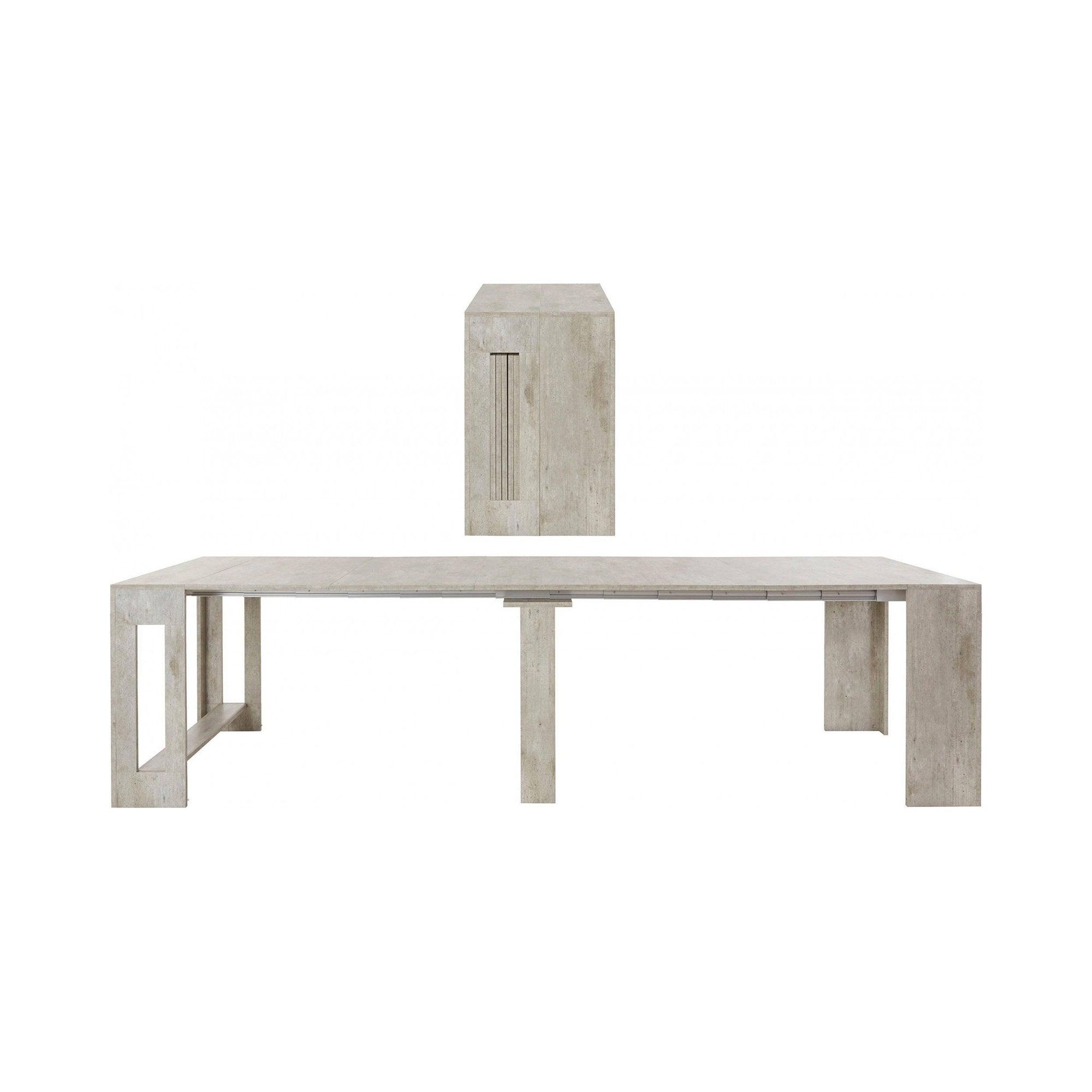 Tavolo da pranzo Anello, Made in Italy, Consolle allungabile fino a 12 posti, con portallunghe, cm 51/300x90h77, Grigio Ardesia