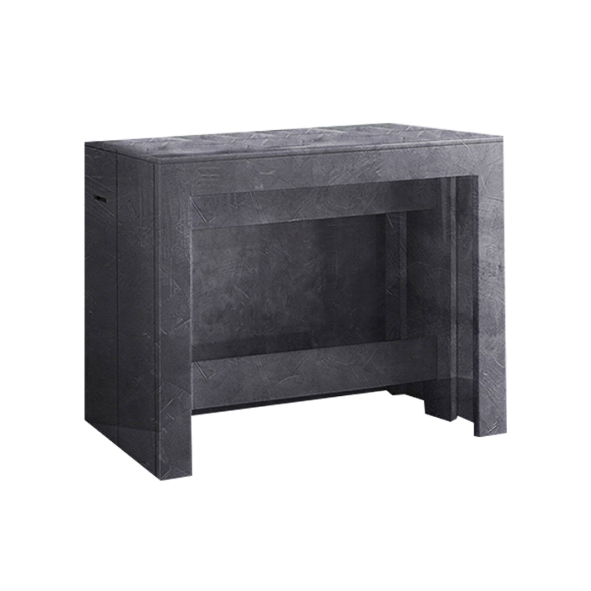 Tavolo da pranzo Anello, Made in Italy, Consolle allungabile fino a 12 posti, con portallunghe, cm 51/300x90h77, Grigio Ardesia