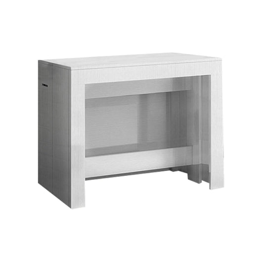 Tavolo da pranzo Anello, Made in Italy, Consolle allungabile fino a 12 posti, con portallunghe, cm 51/300x90h77 Bianco lucido Larice