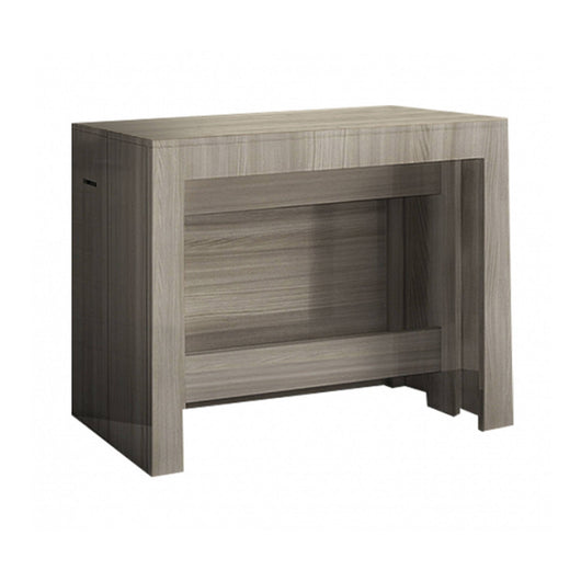 Tavolo da pranzo Anello, Made in Italy, Consolle allungabile fino a 12 posti, con portallunghe, cm 51/300x90h77 Olmo perla