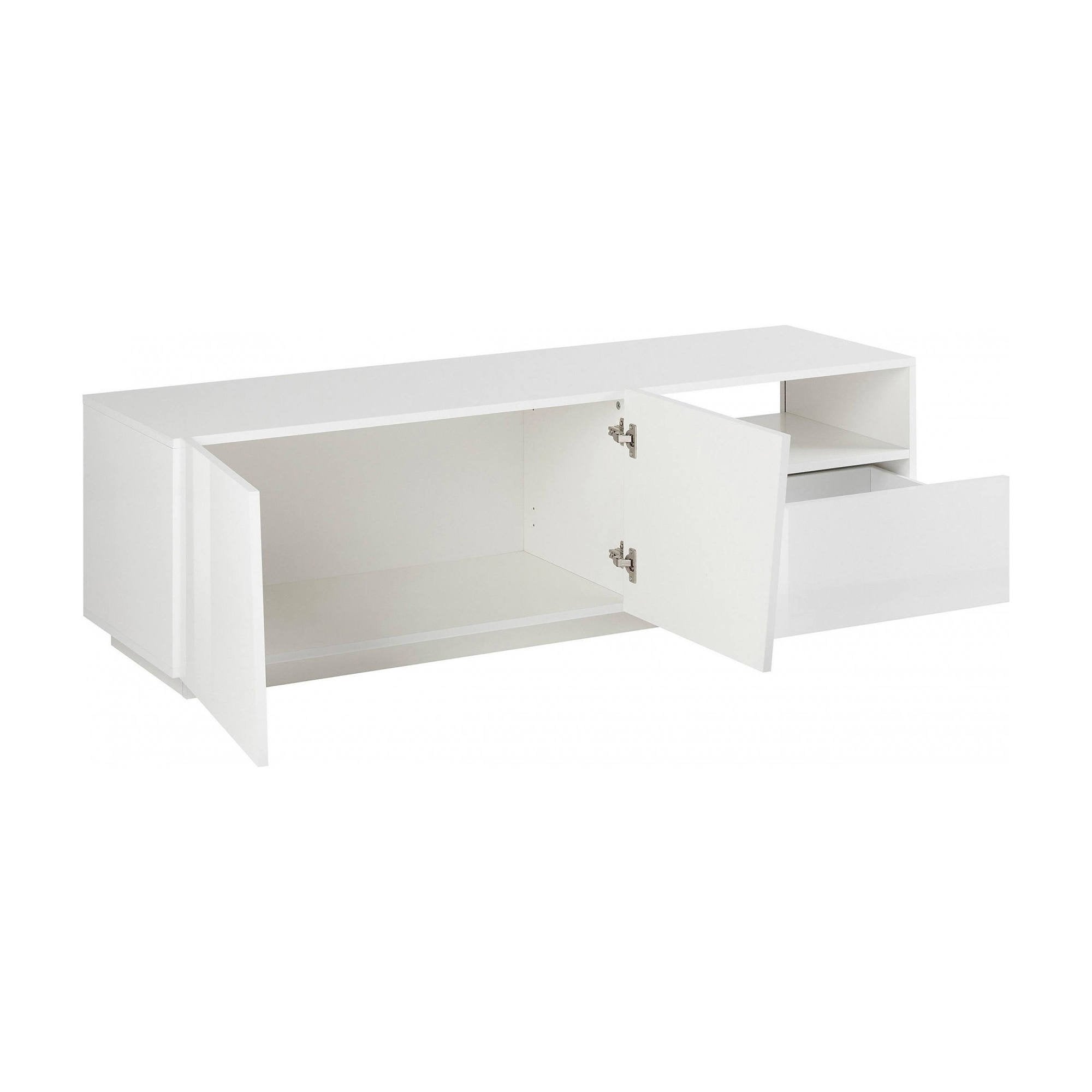 Mobile da soggiorno Porta Aiace, Made in Italy, Credenza per Aiace da salotto a 2 ante e 1 cassetto, cm 150x43h46, Bianco lucido