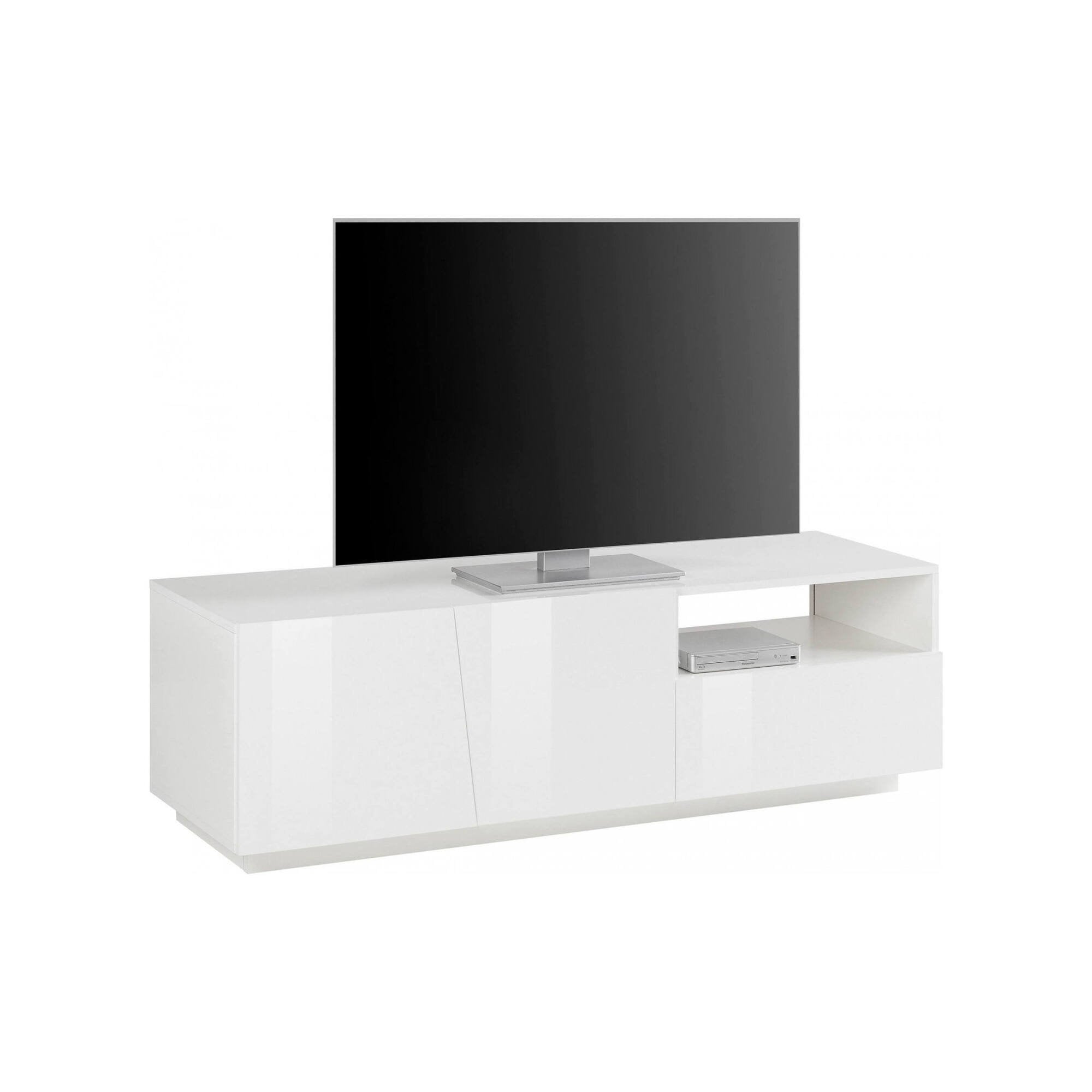Mobile da soggiorno Porta Aiace, Made in Italy, Credenza per Aiace da salotto a 2 ante e 1 cassetto, cm 150x43h46, Bianco lucido