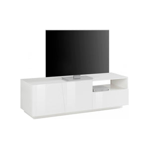 Mobile da soggiorno Porta Aiace, Made in Italy, Credenza per Aiace da salotto a 2 ante e 1 cassetto, cm 150x43h46, Bianco lucido