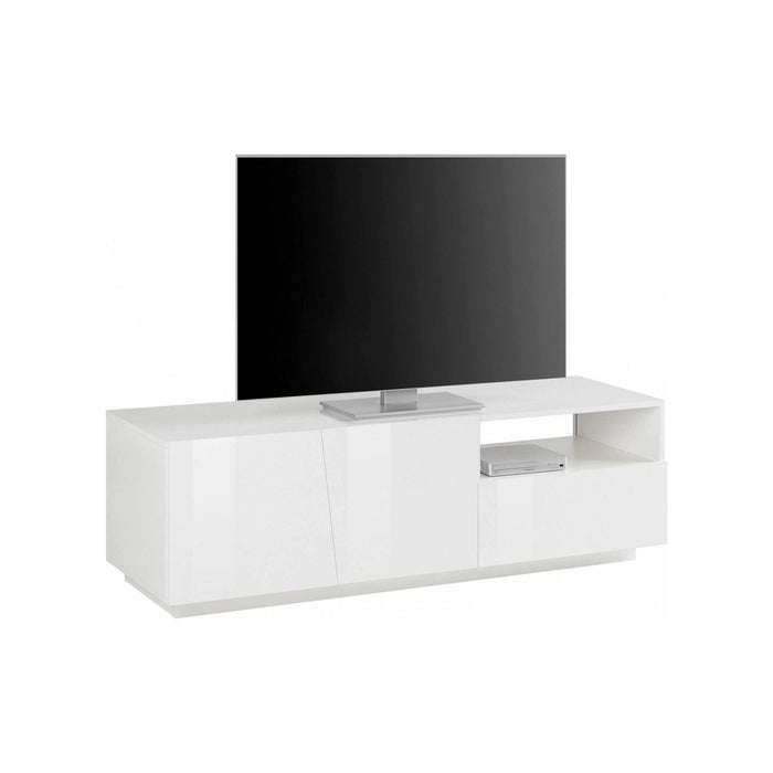 Mobile da soggiorno Porta Aiace, Made in Italy, Credenza per Aiace da salotto a 2 ante e 1 cassetto, cm 150x43h46, Bianco lucido
