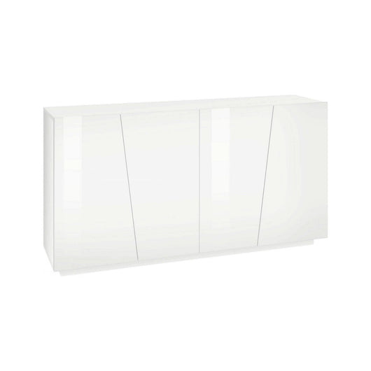 Credenza moderna a 4 Ackhab, Made in Italy, Madia da cucina, Buffet di design da soggiorno, cm 159x43h86, Bianco lucido