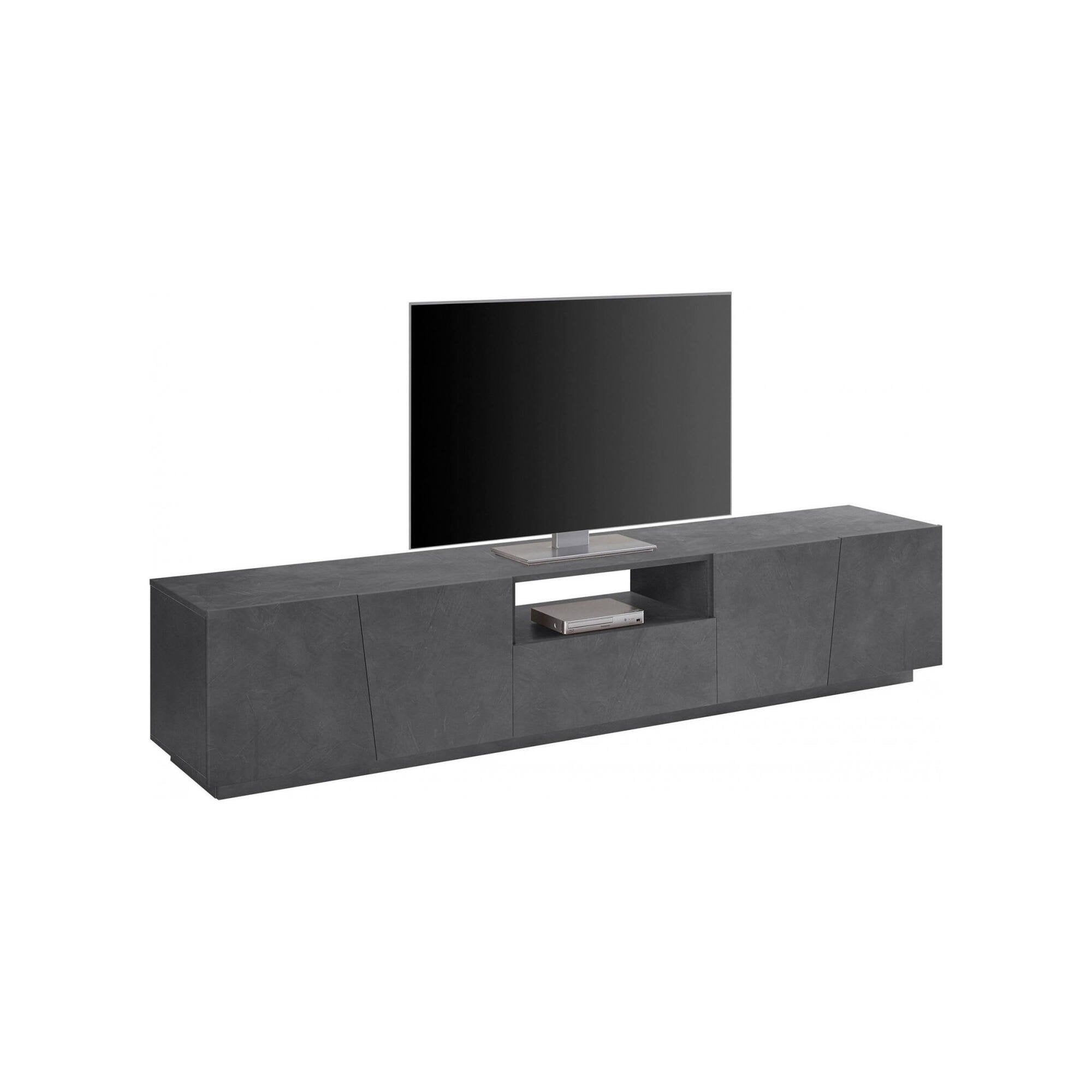 Mobile da soggiorno Porta Azzurras, Made in Italy, Credenza per Azzurras da salotto a 4 ante e 1 cassetto, cm 220x43h46, Grigio Ardesia, con luce LED bianca