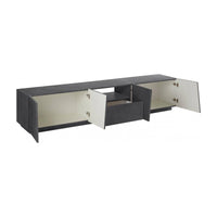 Mobile da soggiorno Porta Azzurras, Made in Italy, Credenza per Azzurras da salotto a 4 ante e 1 cassetto, cm 220x43h46, Grigio Ardesia, con luce LED bianca