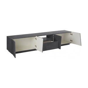 Mobile da soggiorno Porta Azzurras, Made in Italy, Credenza per Azzurras da salotto a 4 ante e 1 cassetto, cm 220x43h46, Grigio Ardesia, con luce LED bianca