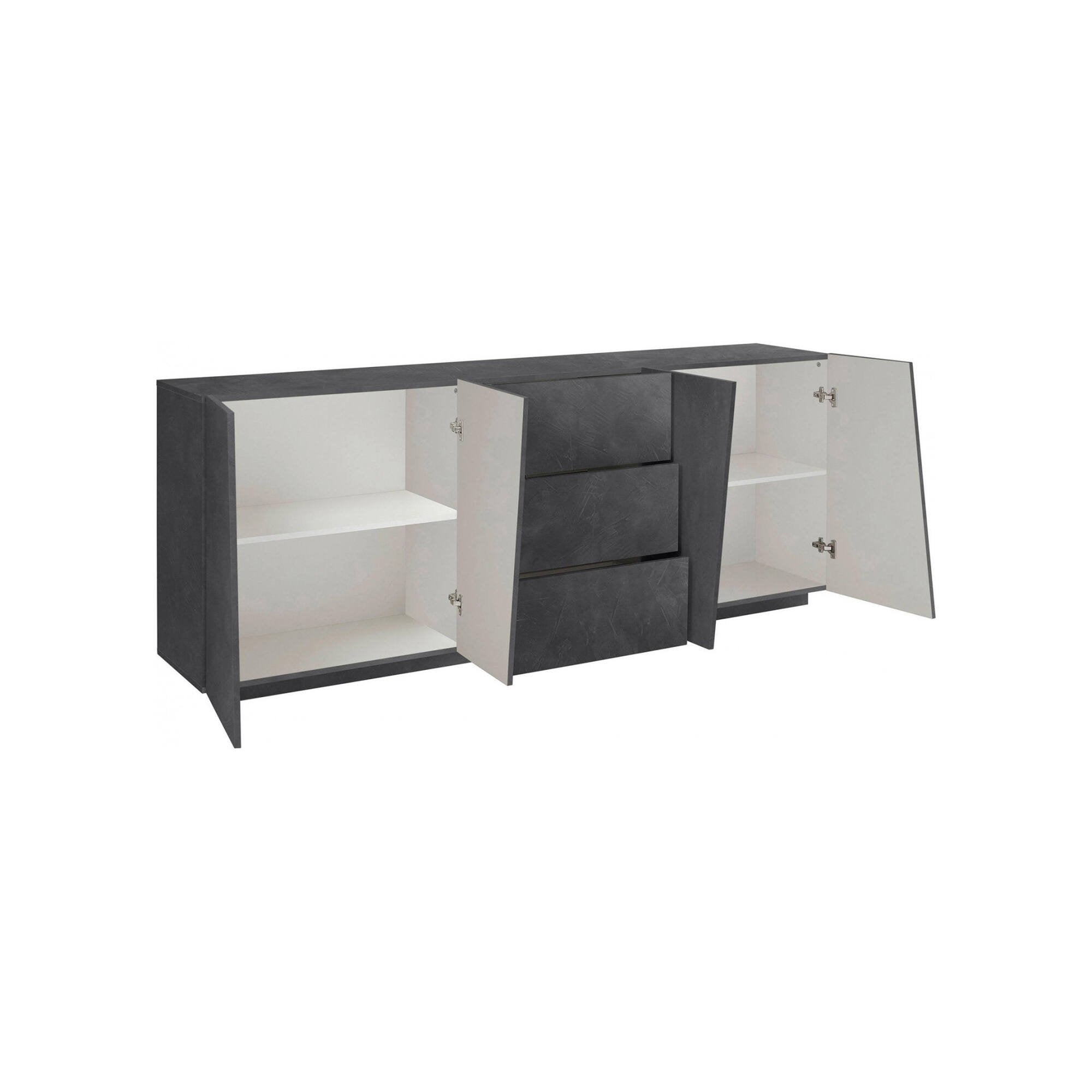 Credenza moderna a 4 ante e 3 Ayrton, Made in Italy, Madia da cucina, Buffet di design da soggiorno, cm 220x43h86, Grigio Cenere