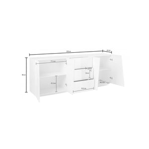 Credenza moderna a 4 ante e 3 Ayrton, Made in Italy, Madia da cucina, Buffet di design da soggiorno, cm 220x43h86, Grigio Cenere
