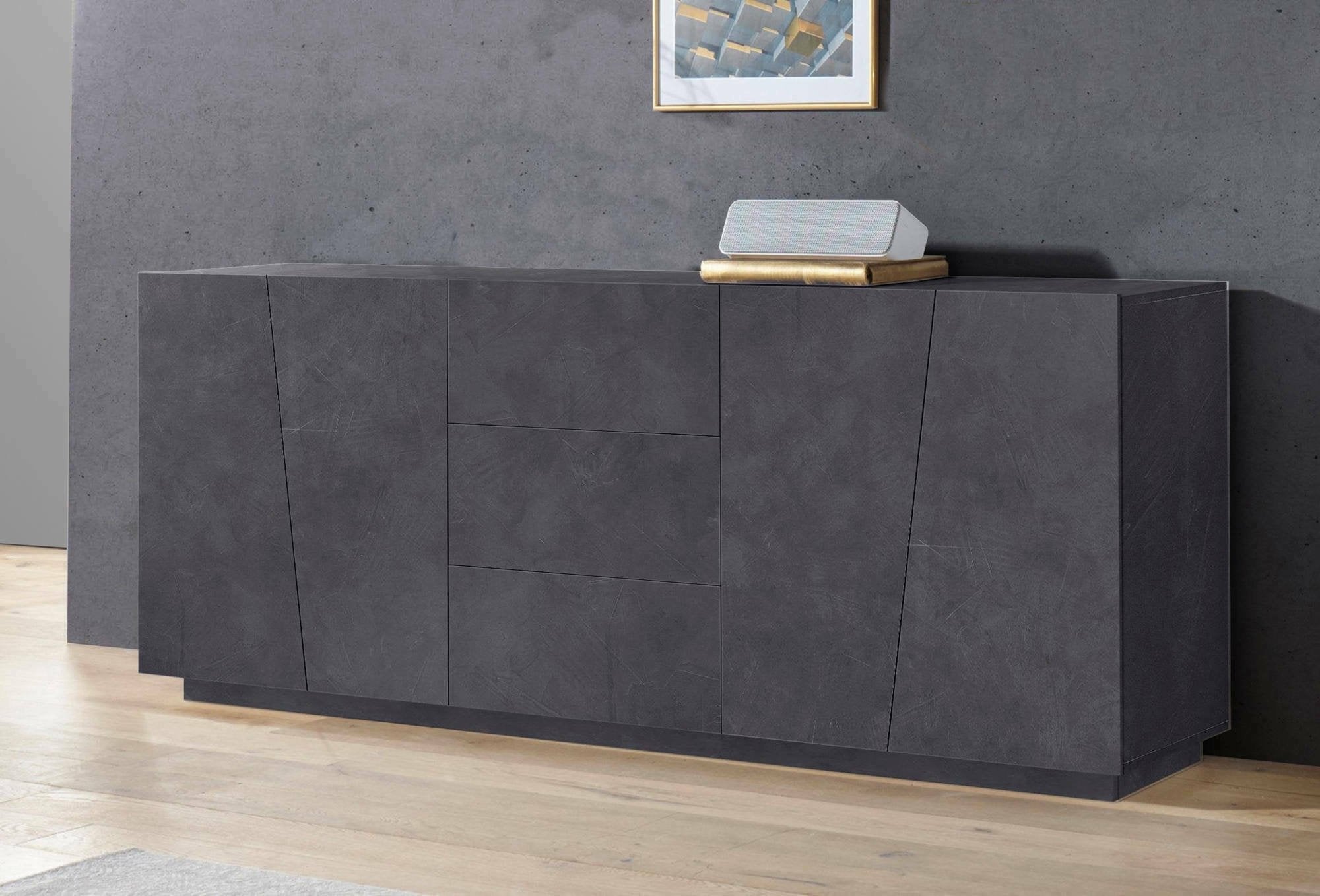 Credenza moderna a 4 ante e 3 Ayrton, Made in Italy, Madia da cucina, Buffet di design da soggiorno, cm 220x43h86, Grigio Cenere