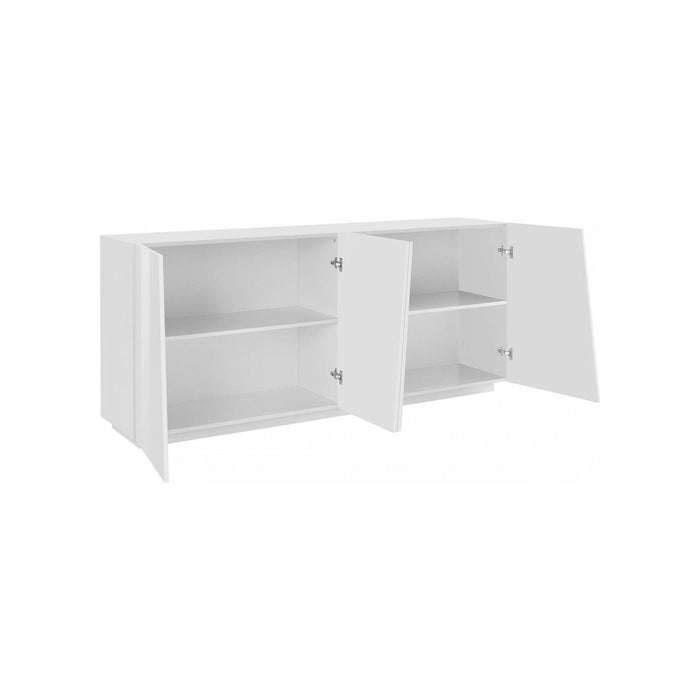 Credenza moderna a 4 Apollo, Made in Italy, Madia da cucina, Buffet di design da soggiorno, cm 200x43h86, Bianco lucido