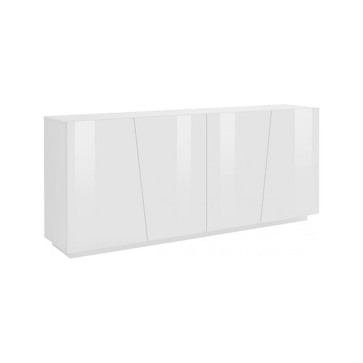Credenza moderna a 4 Apollo, Made in Italy, Madia da cucina, Buffet di design da soggiorno, cm 200x43h86, Bianco lucido