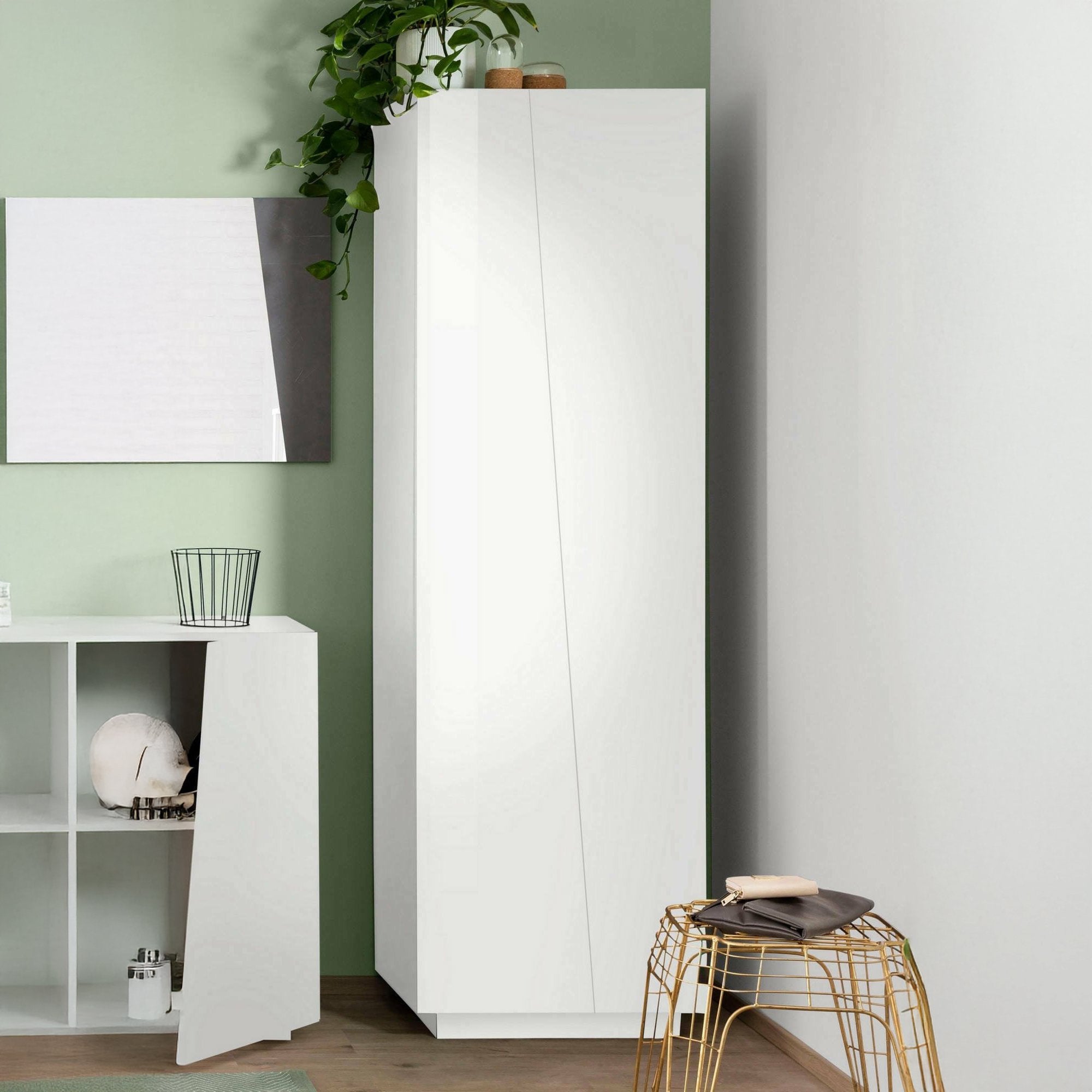 Albatros, Armadio Multiuso 2 Ante 5 Ripiani Made in Italy, 60x199.7h cm Bianco Lucido