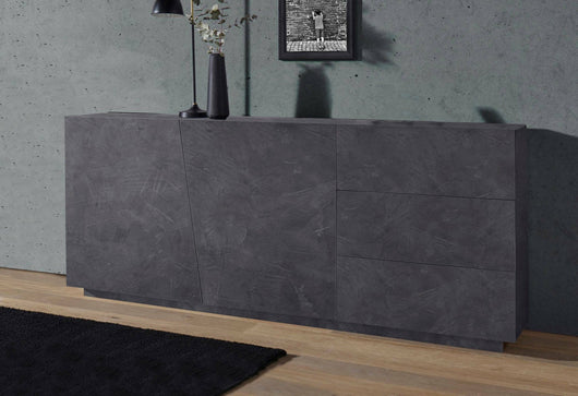 Credenza moderna a 2 ante e 3 Ariet, Made in Italy, Madia da cucina, Buffet di design da soggiorno, cm 180x43h86, Grigio Ardesia