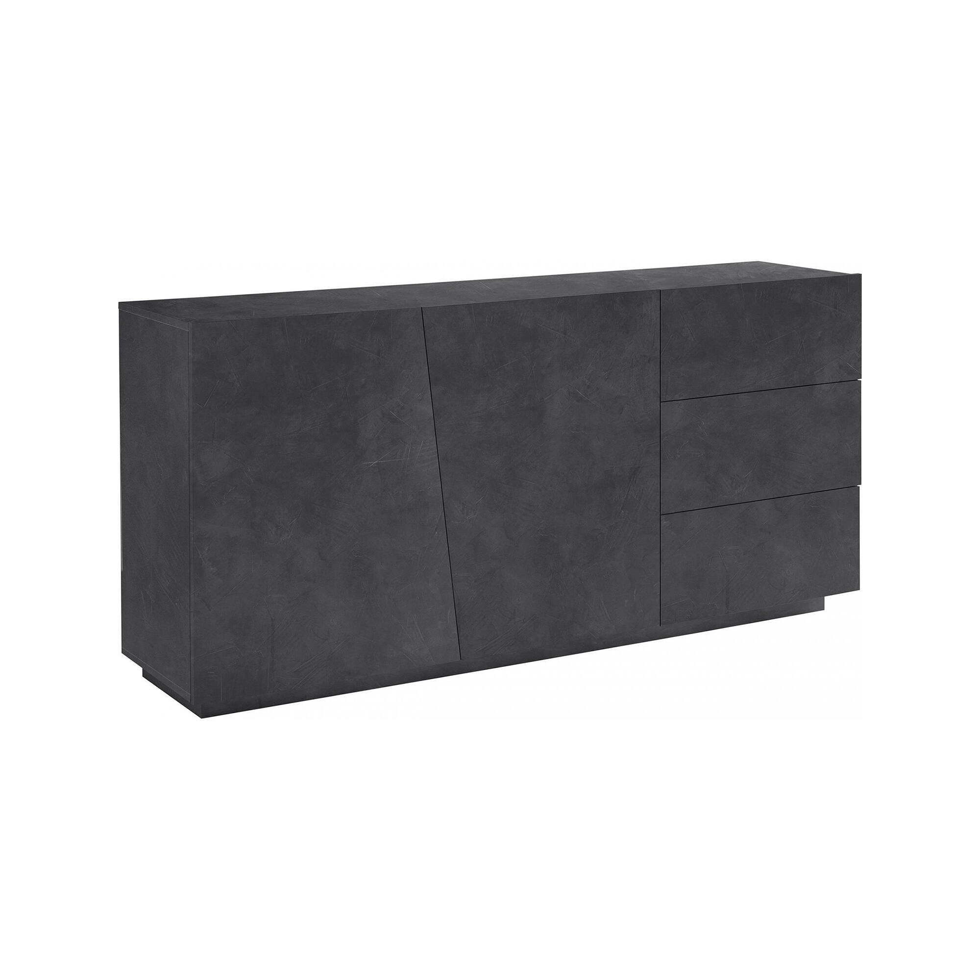 Credenza moderna a 2 ante e 3 Ariet, Made in Italy, Madia da cucina, Buffet di design da soggiorno, cm 180x43h86, Grigio Ardesia