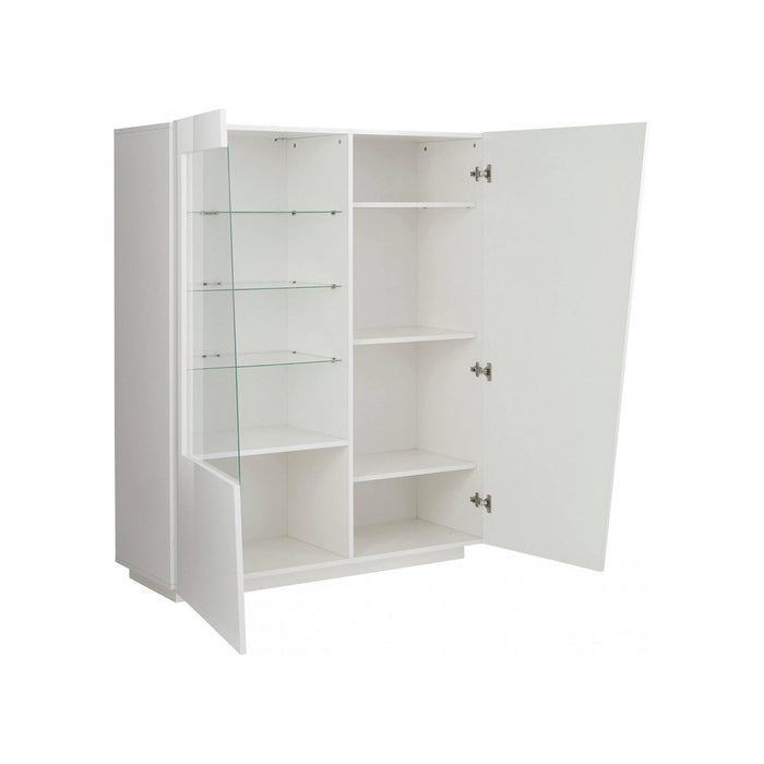 Vetrina moderna con anta a Ask, Made in Italy, Credenza con luce LED bianca, Vetrinetta da soggiorno, cm 120x43h146, Bianco lucido