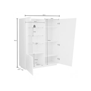 Vetrina moderna con anta a Ask, Made in Italy, Credenza con luce LED bianca, Vetrinetta da soggiorno, cm 120x43h146, Bianco lucido