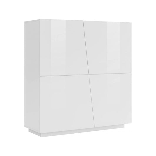 Credenza moderna di design a 4 ante Abbabbau, Made in Italy, Buffet da cucina, Madia con scaffali da cucina, cm 120x43h126, Bianco lucido