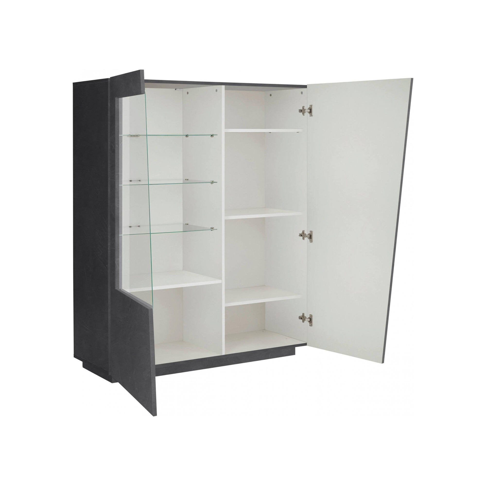 Vetrina moderna con anta a Ask, Made in Italy, Credenza con luce LED bianca, Vetrinetta da soggiorno, cm 120x43h146, Grigio Ardesia