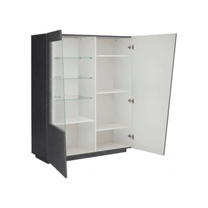 Vetrina moderna con anta a Ask, Made in Italy, Credenza con luce LED bianca, Vetrinetta da soggiorno, cm 120x43h146, Grigio Ardesia