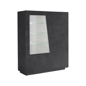 Vetrina moderna con anta a Ask, Made in Italy, Credenza con luce LED bianca, Vetrinetta da soggiorno, cm 120x43h146, Grigio Ardesia