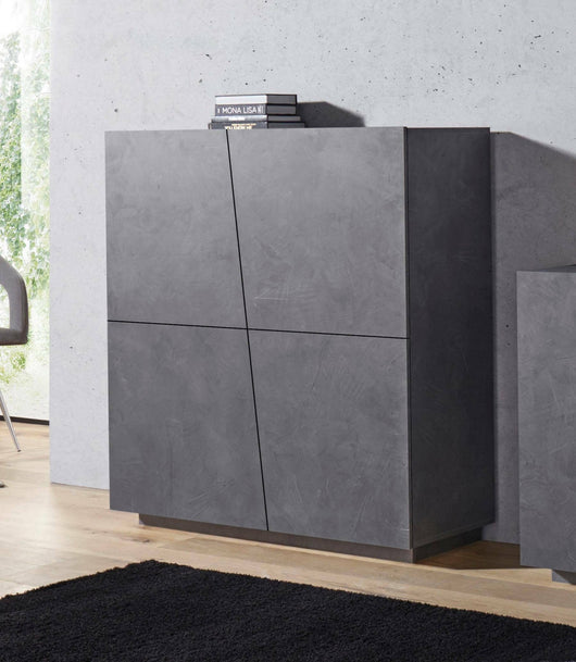 Credenza moderna di design a 4 ante Abbabbau, Made in Italy, Buffet da cucina, Madia con scaffali da cucina, cm 120x43h126, Grigio Ardesia