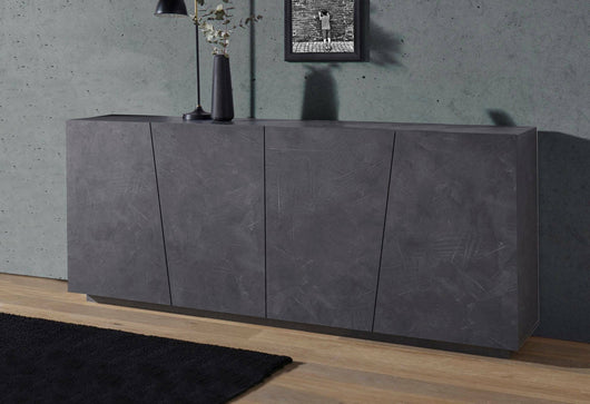 Credenza moderna a 4 Apollo, Made in Italy, Madia da cucina, Buffet di design da soggiorno, cm 200x43h86, Grigio Ardesia