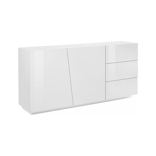 Credenza moderna a 2 ante e 3 Ariet, Made in Italy, Madia da cucina, Buffet di design da soggiorno, cm 180x43h86, Bianco lucido