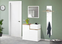 Scarpiera Morfeo, Made in Italy, a 2 ante e 1 anta a ribalta, Portascarpe da ingresso, Mobile multiuso, cm 80x40h80, Bianco lucido e Acero