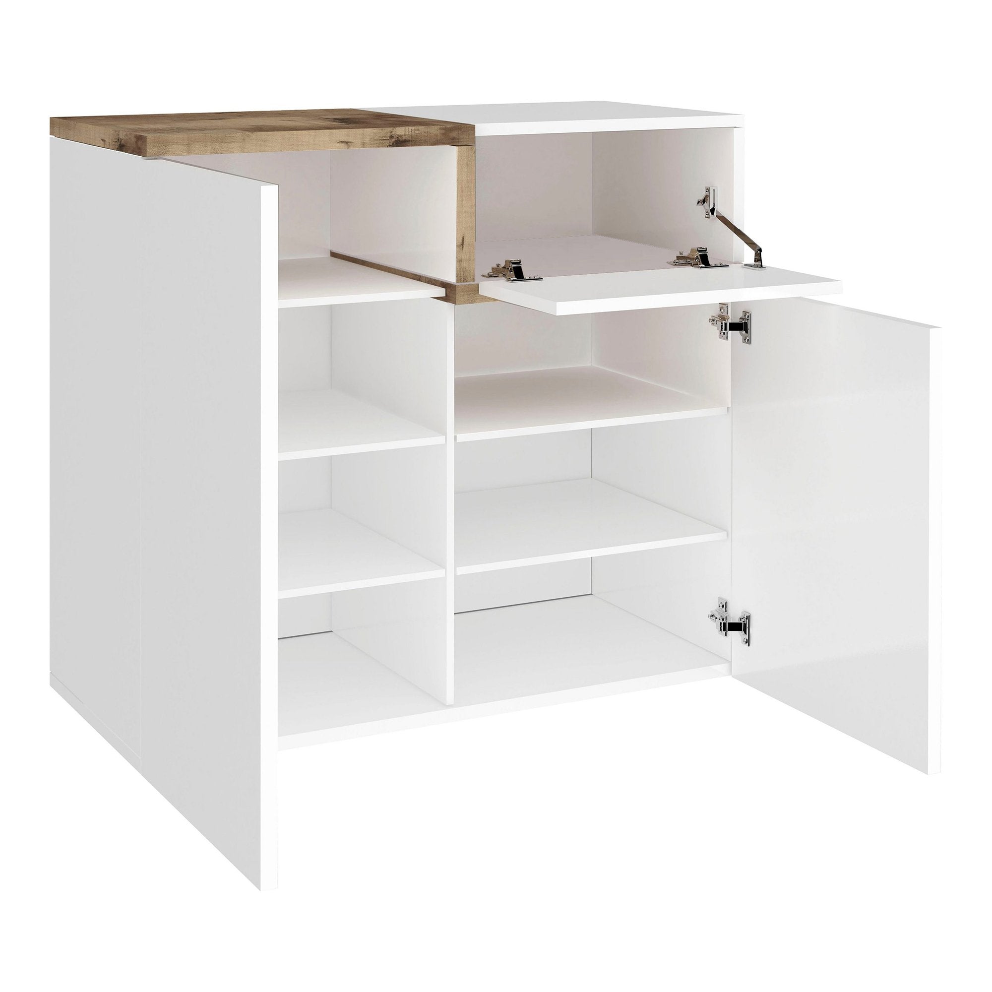 Scarpiera Morfeo, Made in Italy, a 2 ante e 1 anta a ribalta, Portascarpe da ingresso, Mobile multiuso, cm 80x40h80, Bianco lucido e Acero