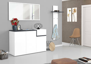 Scarpiera Anist, Made in Italy, 3 ante e 1 anta a ribalta, Mobile Portascarpe da ingresso, cm 120x40h80, Bianco lucido e Grigio Ardesia