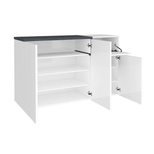 Scarpiera Anist, Made in Italy, 3 ante e 1 anta a ribalta, Mobile Portascarpe da ingresso, cm 120x40h80, Bianco lucido e Grigio Ardesia