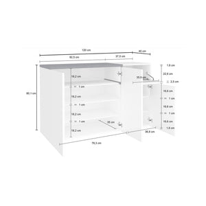 Scarpiera Anist, Made in Italy, 3 ante e 1 anta a ribalta, Mobile Portascarpe da ingresso, cm 120x40h80, Bianco lucido e Grigio Ardesia