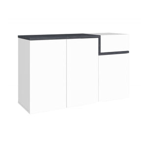 Scarpiera Anist, Made in Italy, 3 ante e 1 anta a ribalta, Mobile Portascarpe da ingresso, cm 120x40h80, Bianco lucido e Grigio Ardesia