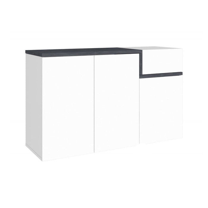 Scarpiera Anist, Made in Italy, 3 ante e 1 anta a ribalta, Mobile Portascarpe da ingresso, cm 120x40h80, Bianco lucido e Grigio Ardesia