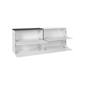 Credenza moderna a 3 Anubi, Made in Italy, Madia da cucina, Buffet di design da soggiorno, cm 210x40h80, Bianco lucido e Grigio Ardesia