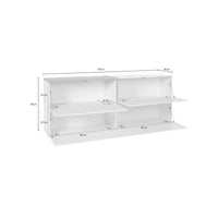 Credenza moderna a 3 Anubi, Made in Italy, Madia da cucina, Buffet di design da soggiorno, cm 210x40h80, Bianco lucido e Grigio Ardesia