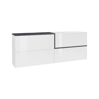 Credenza moderna a 3 Anubi, Made in Italy, Madia da cucina, Buffet di design da soggiorno, cm 210x40h80, Bianco lucido e Grigio Ardesia