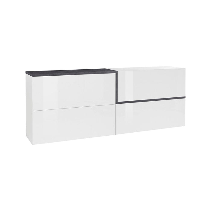 Credenza moderna a 3 Anubi, Made in Italy, Madia da cucina, Buffet di design da soggiorno, cm 210x40h80, Bianco lucido e Grigio Ardesia