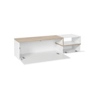 Mobile da soggiorno Porta Fluorite, Made in Italy, Credenza per Fluorite a 2 ante, Porta Fluorite da salotto, cm 160x40h46, Bianco lucido e Acero