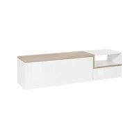 Mobile da soggiorno Porta Fluorite, Made in Italy, Credenza per Fluorite a 2 ante, Porta Fluorite da salotto, cm 160x40h46, Bianco lucido e Acero