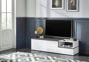 Mobile da soggiorno Porta Fluorite, Made in Italy, Credenza per Fluorite a 2 ante, Porta Fluorite da salotto, cm 160x40h46, Bianco lucido e Ardesia