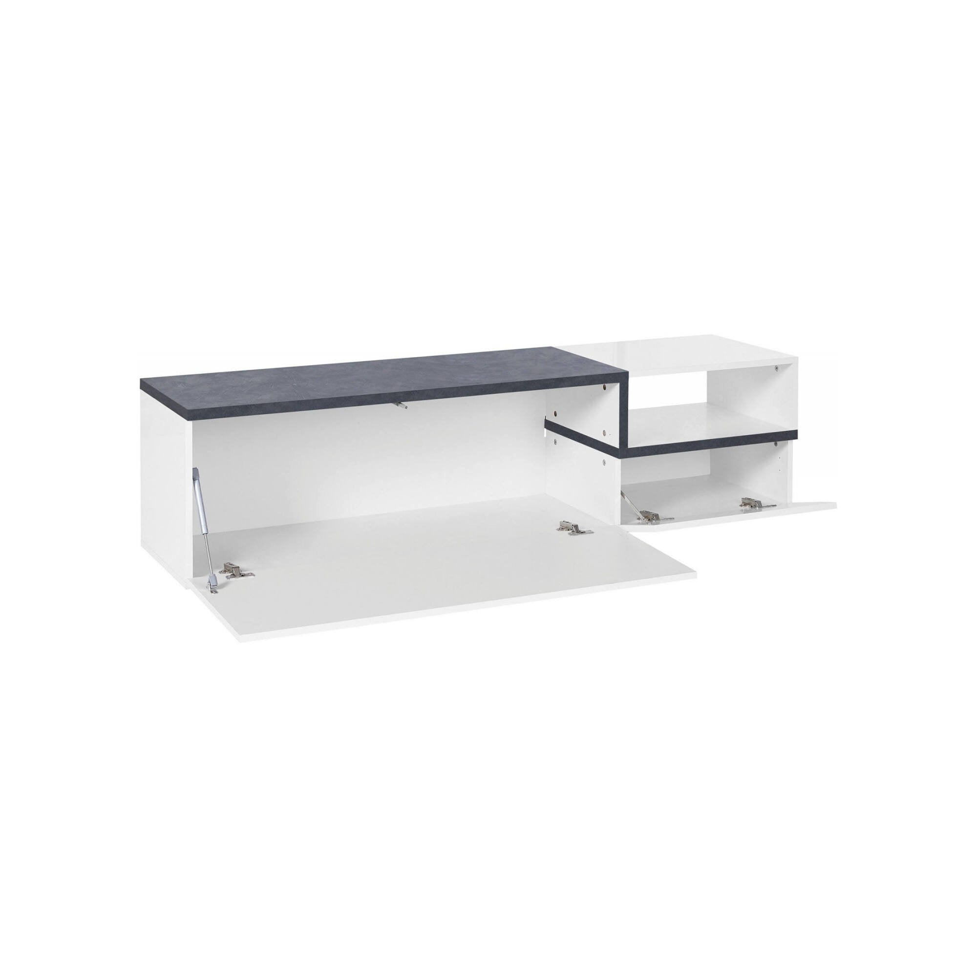 Mobile da soggiorno Porta Fluorite, Made in Italy, Credenza per Fluorite a 2 ante, Porta Fluorite da salotto, cm 160x40h46, Bianco lucido e Ardesia