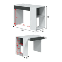 Scrivania Attila, Scrittoio reversibile con cassetto, Tavolo da studio o ufficio porta PC, cm 101x50h73, Bianco e Antracite