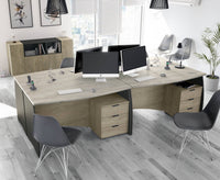 Scrivania Azziz, Scrittoio da ufficio, Tavolo da studio porta PC con 3 cassetti, cm 136x67h74, Rovere e Antracite