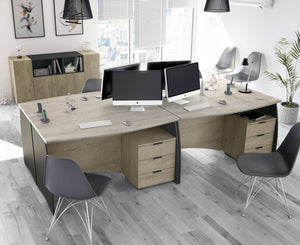 Scrivania Azziz, Scrittoio da ufficio, Tavolo da studio porta PC con 3 cassetti, cm 136x67h74, Rovere e Antracite